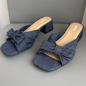 Esprit Summer Sandal Denim Material with Bow Detail Block Heel Women’s Size 7.5